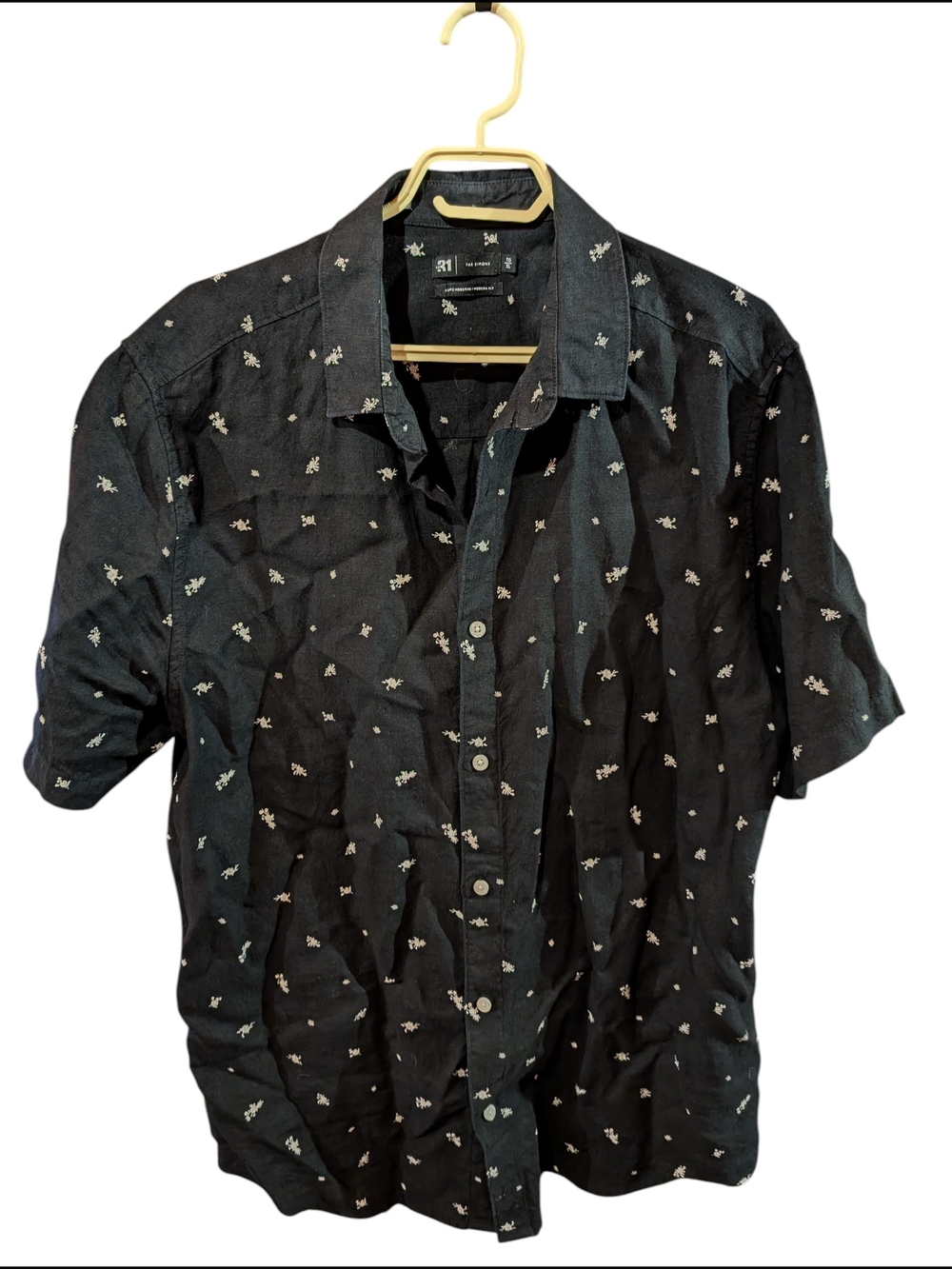 Simon Black Short-Sleeve Button-Up Shirt with Micro Print
